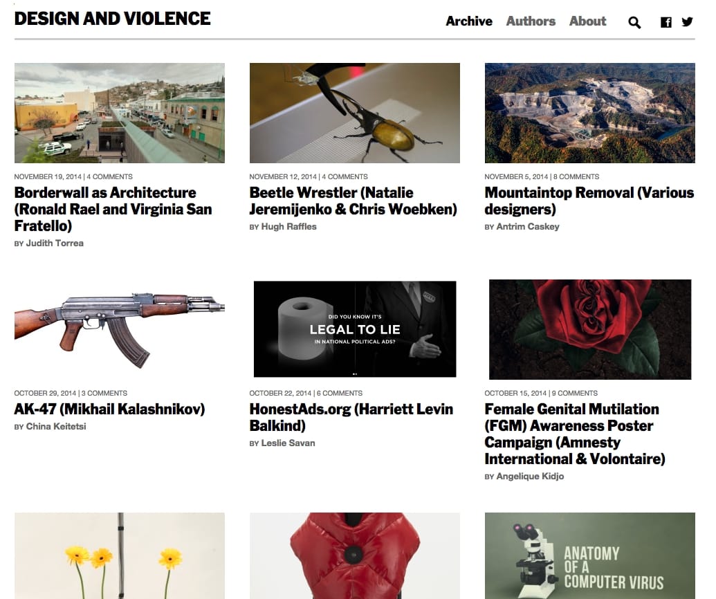 'Design and Violence' online exhibition (screenshot by the author for Hyperallergic)
