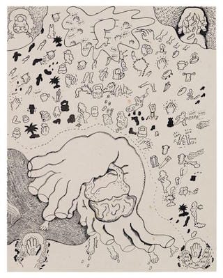 Suellen Rocca, "Handbag" (1968), ink on paper, 23 3/4 x 17 7/8 inches