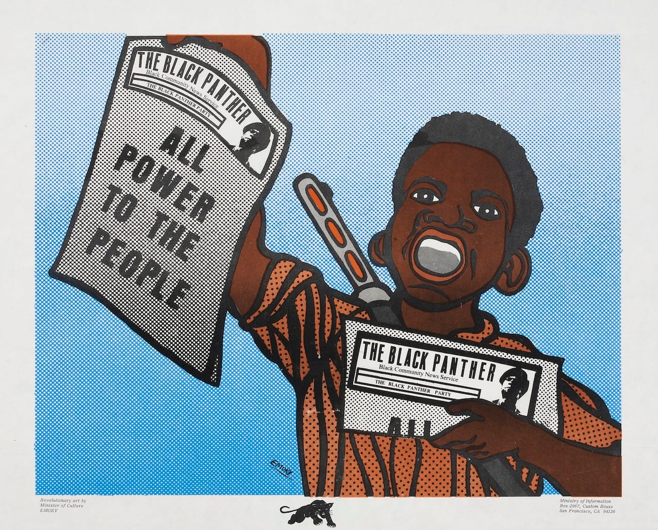 Emory Douglas, "All Power To The People" (1969), lithograph on paper, Collection of Merrill C. Berman (© 2015 Artists Rights Society [ARS], New York)