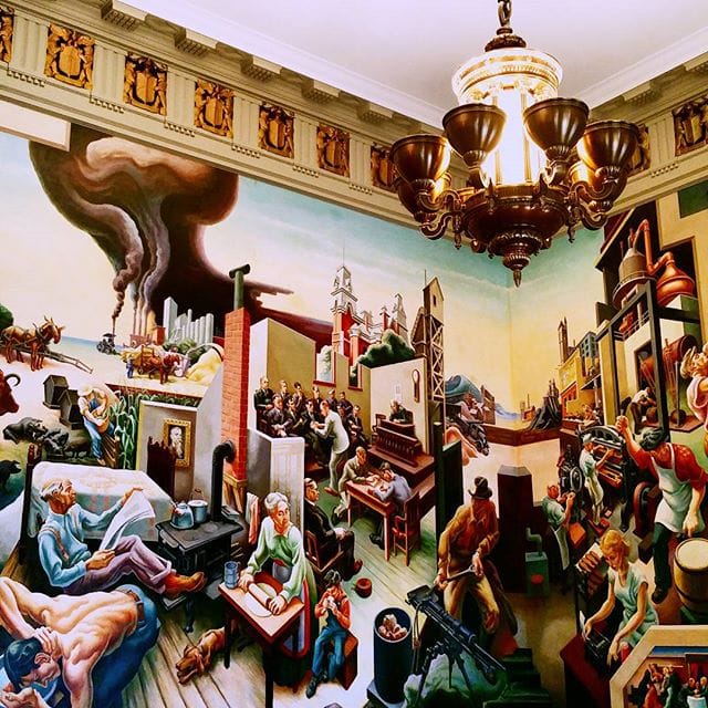 Detail of Thomas Hart Benton's "A Social History of the State of Missouri" (1936–37) (photo by @adivoleti/Instagram)