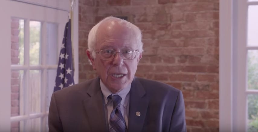 Bernie Sanders speaking about his support of the arts (screenshot via YouTube)