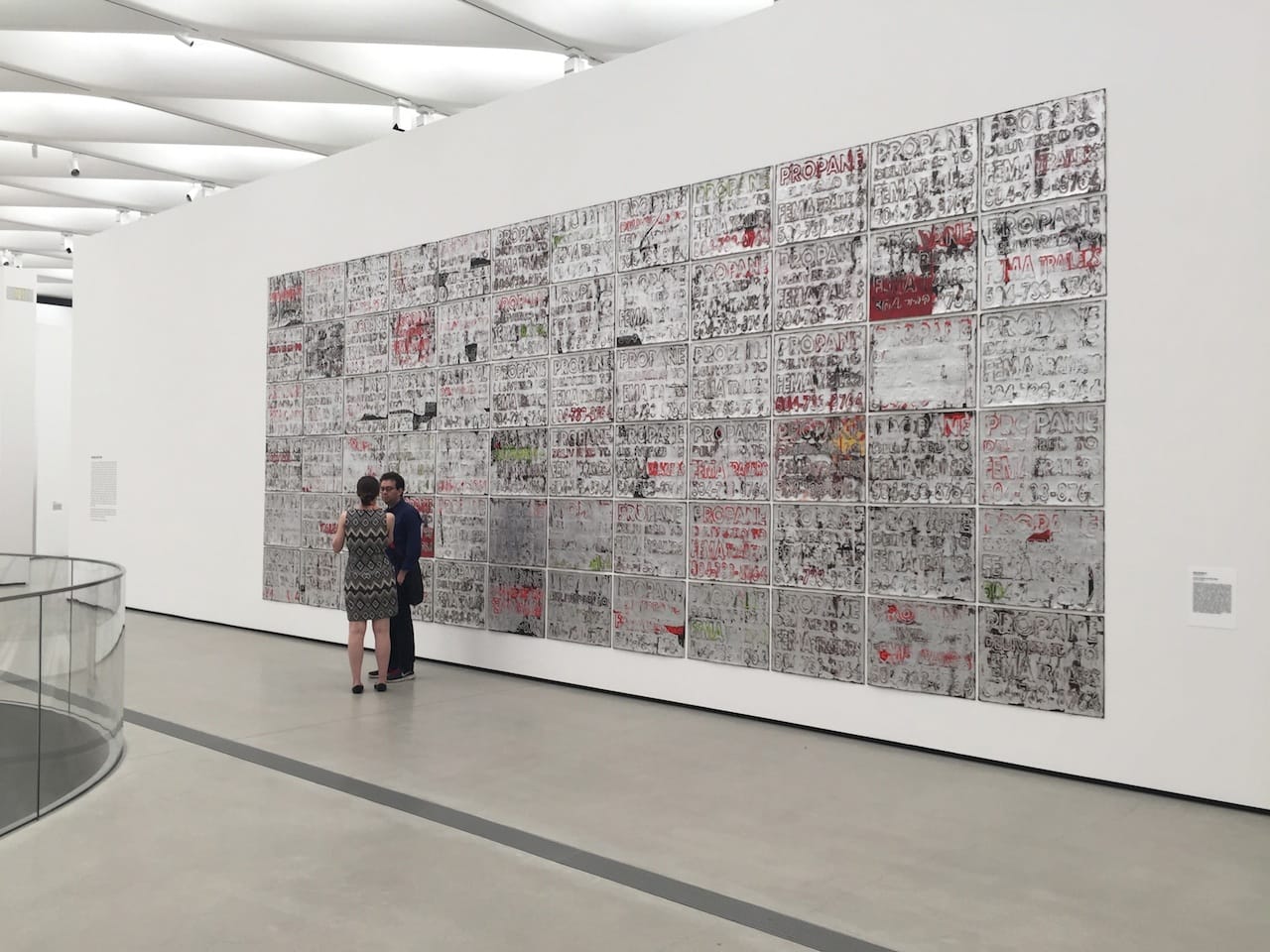 Mark Bradford, "Corner of Desire and Piety" (2008), 72 collages: acrylic gel medium, cardboard paper, caulking, silkscreen ink, acrylic paint, and additional mixed media, 135 3/4 x 344 1/4 in.