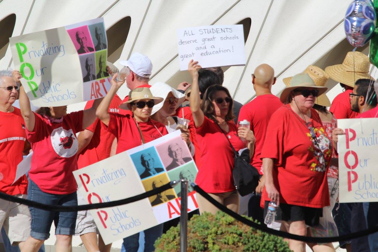 UTLA protesters at the Broad Museum, Sunday, September 20 (via facebook, used by permission)