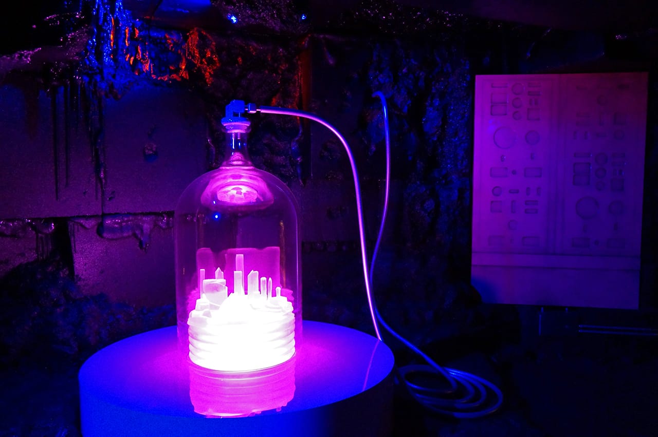 Inside the cave of Kelley's "Kandor 10 (Exploded Fortress of Solitude)" (2011)