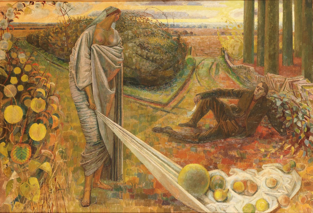 Evelyn Dunbar, "Autumn and the Poet" (1948-60), oil on canvas (courtesy Maidstone Museum and Bentlif Art Gallery, © The Artist's Estate / Christopher Campbell-Howes)