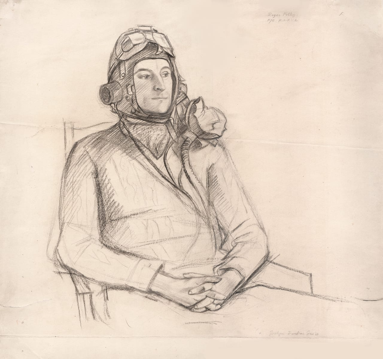 Evelyn Dunbar, "Portrait of Flying Officer Roger Folley RAFVR" (1944) (courtesy the artist's estate and Liss Llewellyn Fine Art)