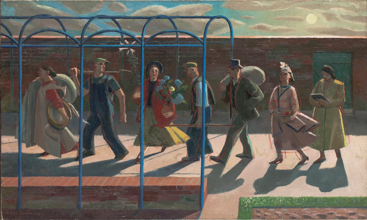 Evelyn Dunbar, "The Days of the Week" (1939), oil on canvas (© The Artist's Estate, courtesy of Liss Llewellyn Fine Art)