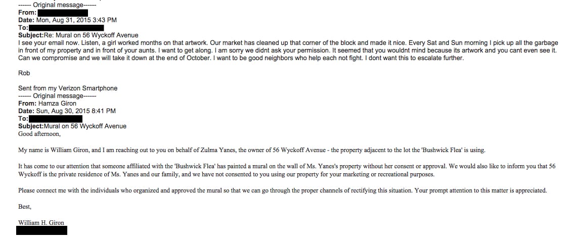 The email conversation between Will Giron and Rob Abner (image via Rob Abner) (click to enlarge)