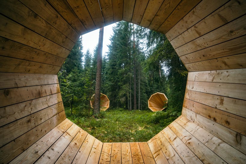 Wooden megaphones built by Estonian Academy of Arts students in the RMK Pähni Nature Centre (photo by Tõnu Tunnel)