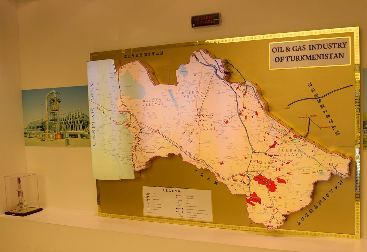 A map of Turkmenistan's oil and gas resources in the Turkmen pavilion