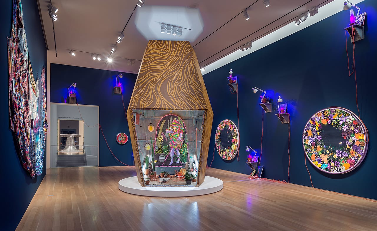 Installation view, 'Amir H. Fallah: The Caretaker' at the Nerman Museum of Contemporary Art (photo by EG Schempf)