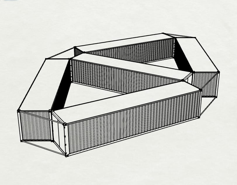 SCABU (Shipping Container as Barge Flotation) design (created by Nautical Engineers Martin Ottaway and Barr Turner for Swale)