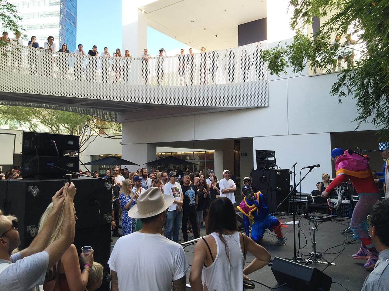 The crowd around the south stage during LOBOTOMAXXX performance at #AlltheInstruments (all photos by the author for Hyperallergic)