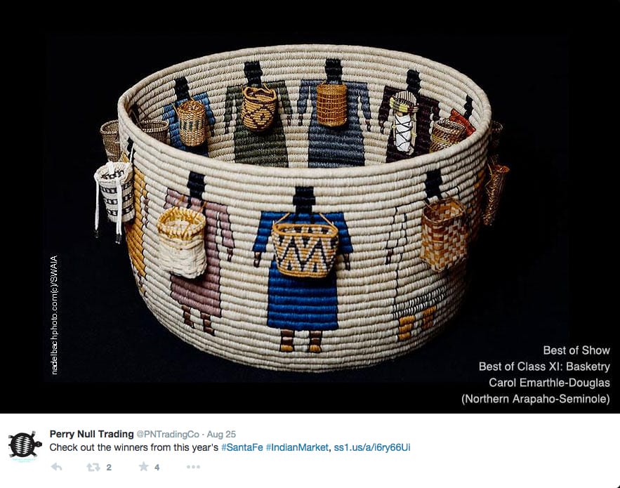 Carol Emarthle-Douglas's basket that won Best in Show at Indian Market 2015 (screenshot via Perry Null Trading/Twitter)