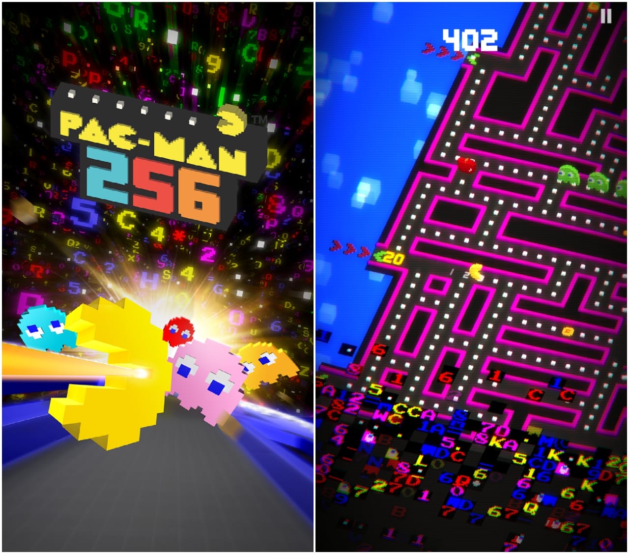 Pac-Man 256 (screenshots by the author for Hyperallergic)