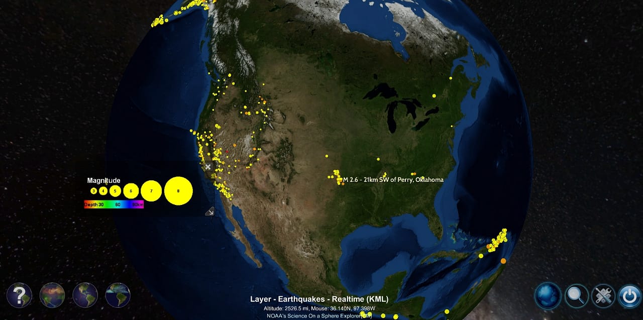 Earthquakes in realtime on SOS Explorer