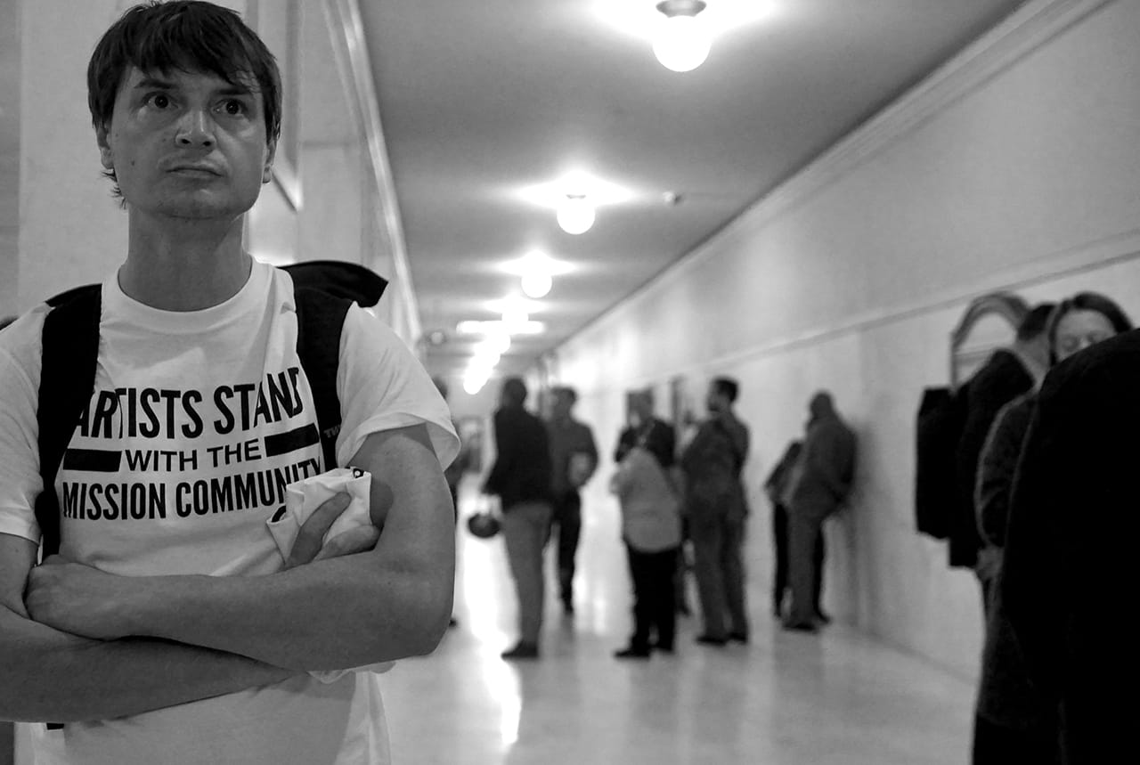 Artist Adam Barry and other members of Studio 17 at San Francisco City Hall (photo by Dan Lichtenberg, Slow Clap Productions) (click to enlarge)