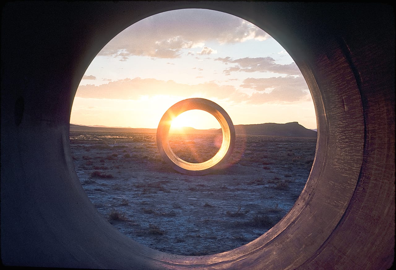Nancy Holt, sunlight in "Sun Tunnels" (1976), from 'Troublemakers' (photo by Nancy Holt, © Holt-Smithson Foundation / licensed by VAGA, New York)
