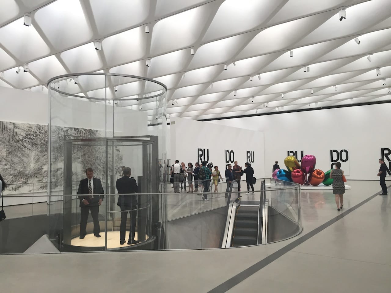 Works by Julie Mehretu, Christopher Wool, and Jeff Koons.