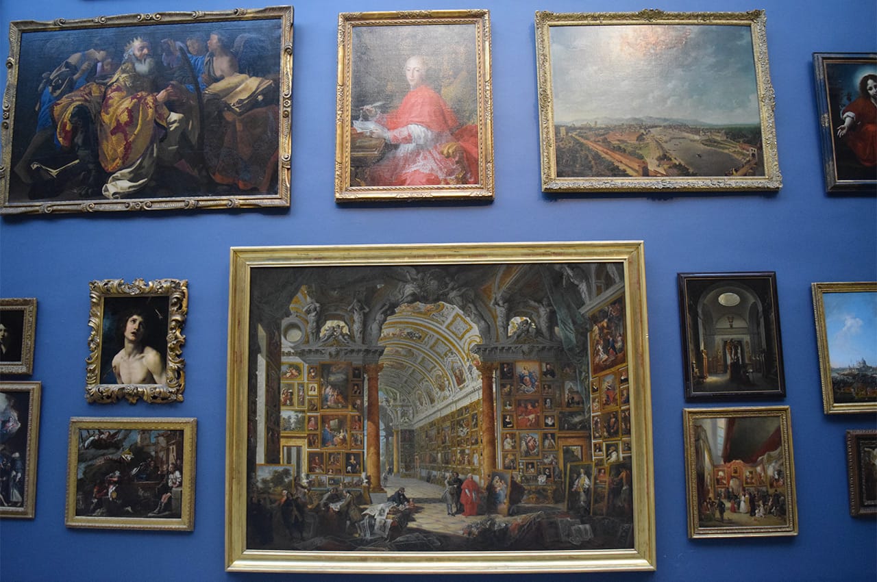 Installation view of the Wadsworth Atheneum's renovated and rehung Morgan Memorial Building, with Giovanni Paolo Panini's "The Picture Gallery of Cardinal Silvio Valenti Gonzaga" (1749) at center