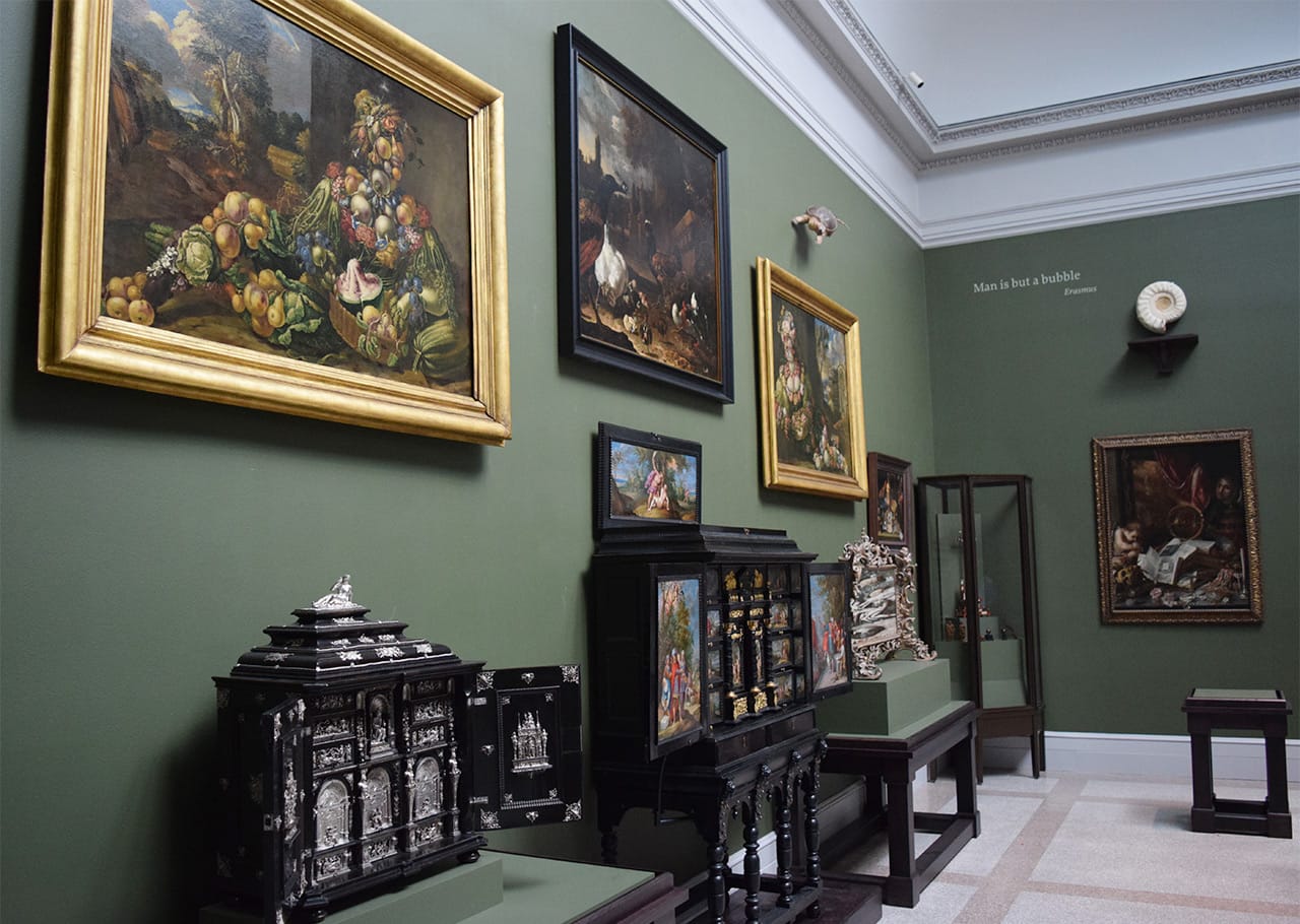 Installation view of the Wadsworth Atheneum's Cabinet of Art and Curiosities gallery