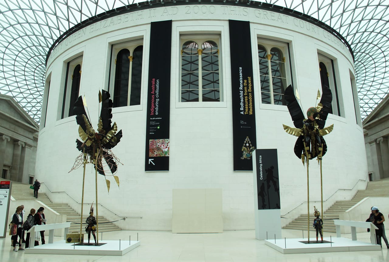 Zak Ové's Moko Jumbie displayed in the British Museum's Great Court (photo courtesy the Trustees of the British Museum)