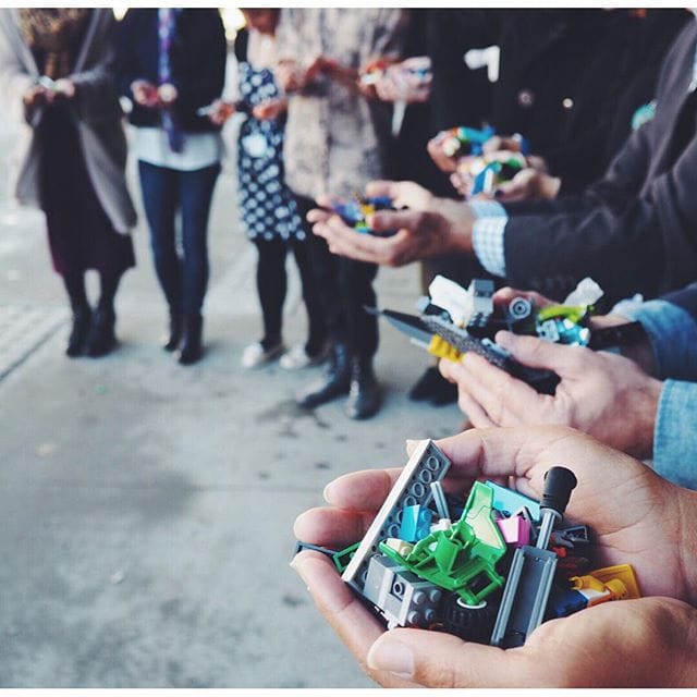 Brooklyn Museum staff lined up this morning, the first to donate Legos to Ai Weiwei (click to enlarge)