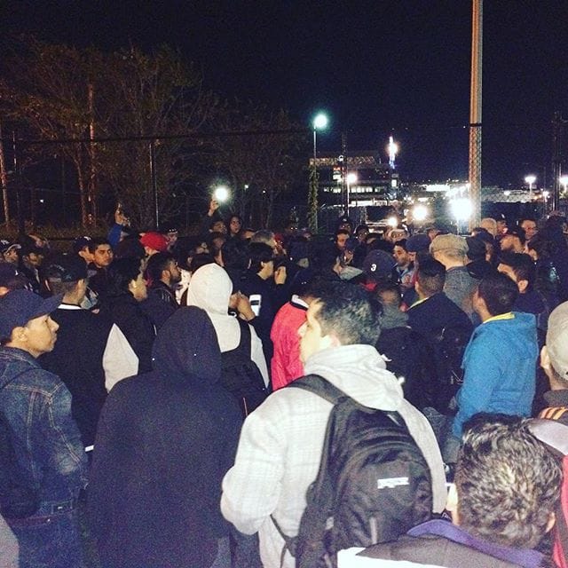 Warehouse workers rally on the evening of October 15 after allegedly being locked out of the Brooklyn Navy Yard building by B&H (photo via @peoplespowerassembliesnyc/Instagram) (click to enlarge)