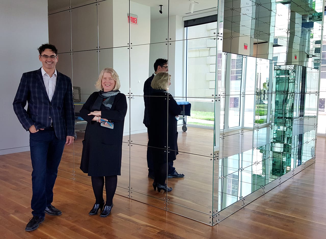 Tyler Cann and Nannette Maciejunes next to Lucas Samaras's "Mirrored Room" (click to enlarge)