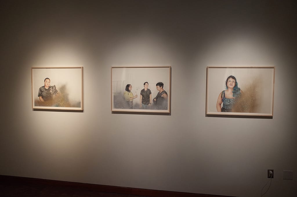Installation view of artworks by Shizu Saldamando at the Japanese American National Museum (photo courtesy of Giant Robot)