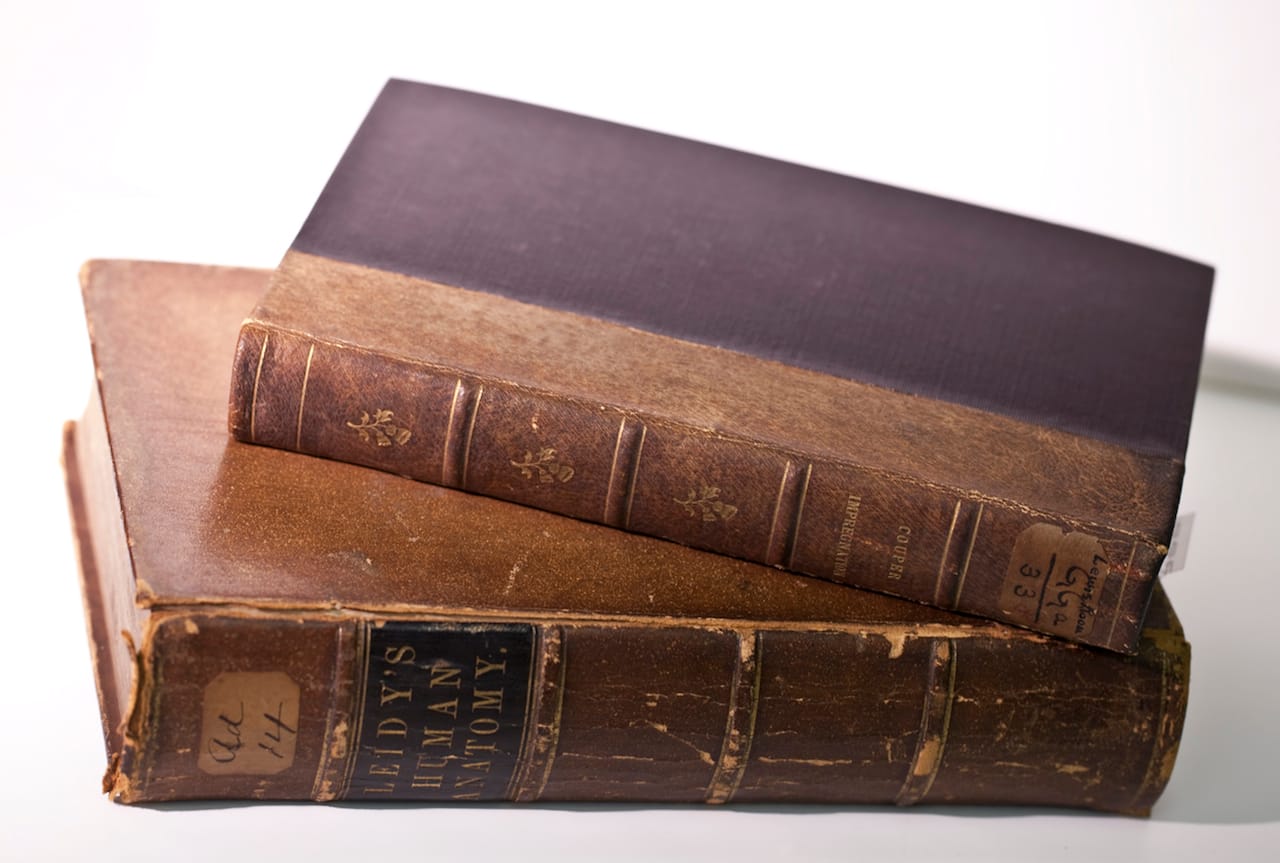 Books bound in human skin (courtesy the College of Physicians of Philadelphia)