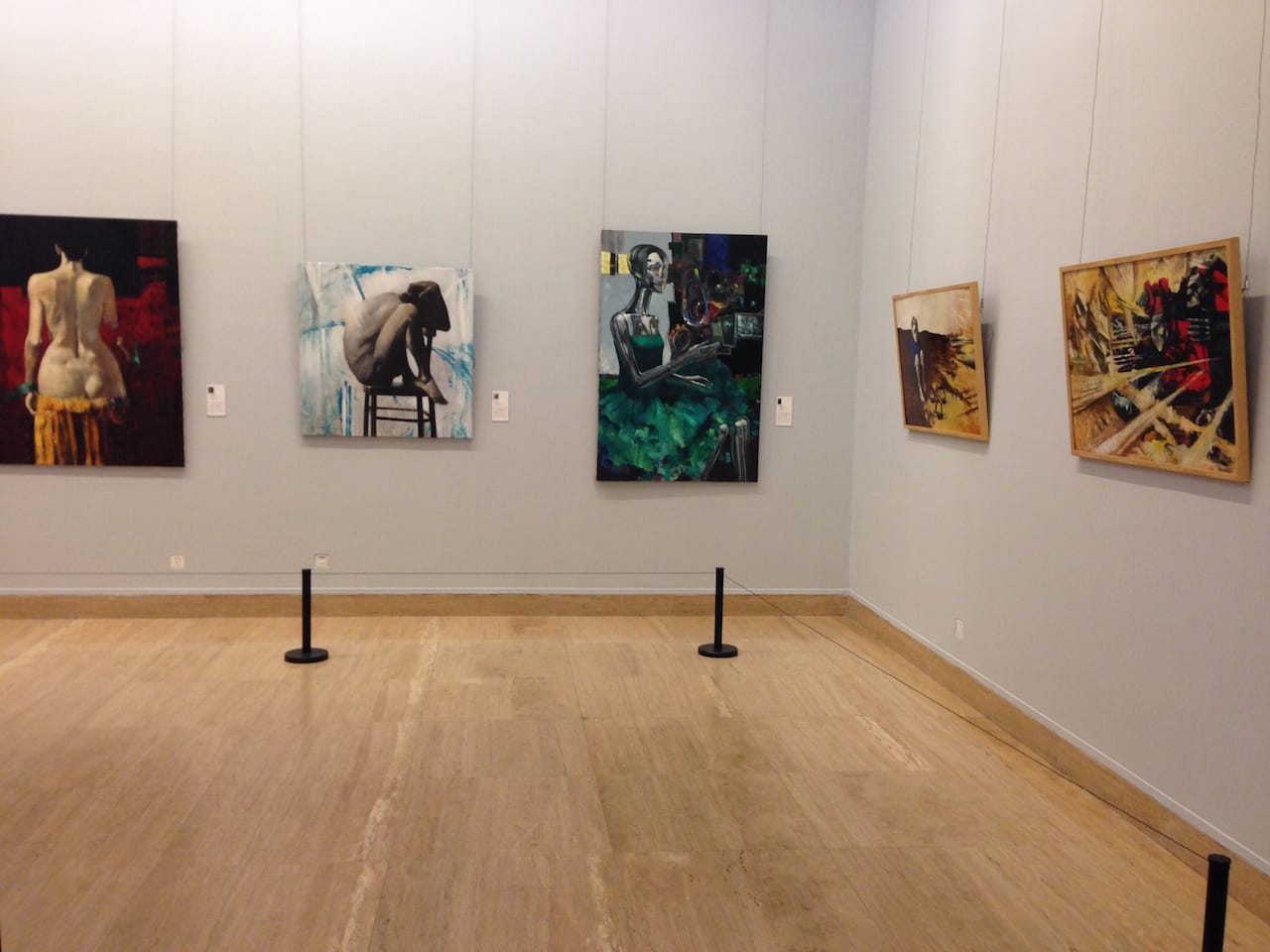 Installation view of "Dreamscapes" showing paintings by Ararat Minasyan (photo by Anna Gargarian)