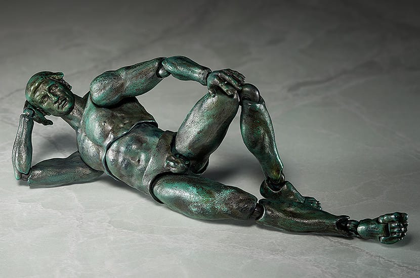 FREEing's bronze "The Thinker" action figure in a classical reclining nude pose