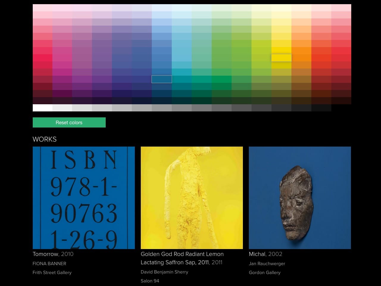Results of a ColorSearch query for blue and yellow artworks