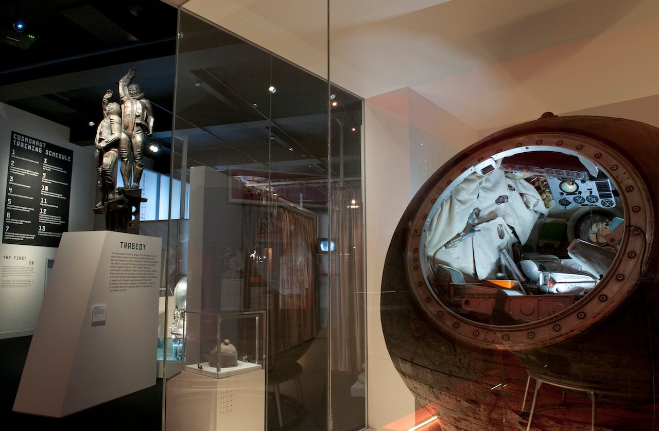 Voskhod 1 descent module in the 'Cosmonauts' exhibition (courtesy Science Museum)