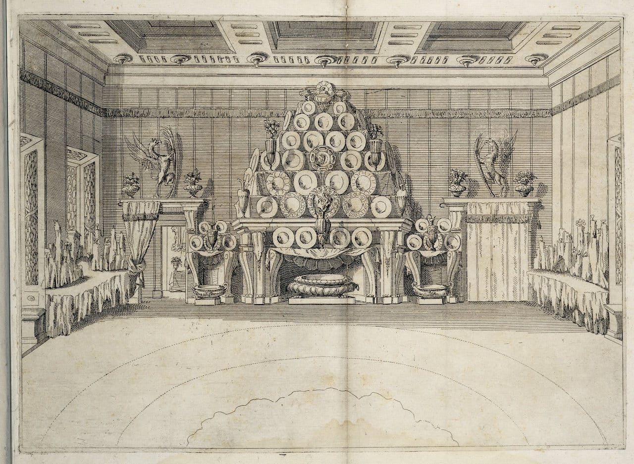 La cvstodia d'oro: godvta nel vigilantissimo confalonierato dell'illvstrissimo signor senatore Francesco Ratta, e simboleggiata nel dilvisontvos.mo convito fatto all' ill.mo publico & ecc.si sig.ri anziani il primo bimestre dell'anno 1693; Giuseppe Mazza, Italian, 1653 - 1741, Giovanni Battista Zaccarini, Italian, fl. 17th century; [1693]; engraving; Open ([pl.1] unfolded): 29.1 × 56.5 cm (11 7/16 × 22 1/4 in.), Closed: 29.1 × 20 × 0.2 cm (11 7/16 × 7 7/8 × 1/16 in.); 1521-694; Not Researched