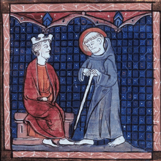 The Huntington reimagines a medieval scene, captioned, "Remember that time St. Patrick stabbed the High King in the foot? #MusGif" (GIF via @TheHuntington)
