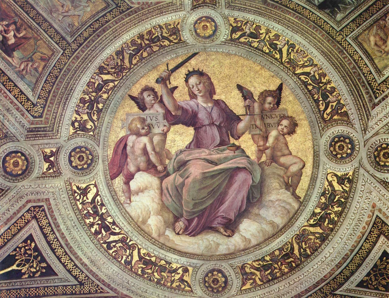 The figure of Justice in Raphael's "Stanza della Segnatura" in the Palace of the Vatican (image via Wikimedia)