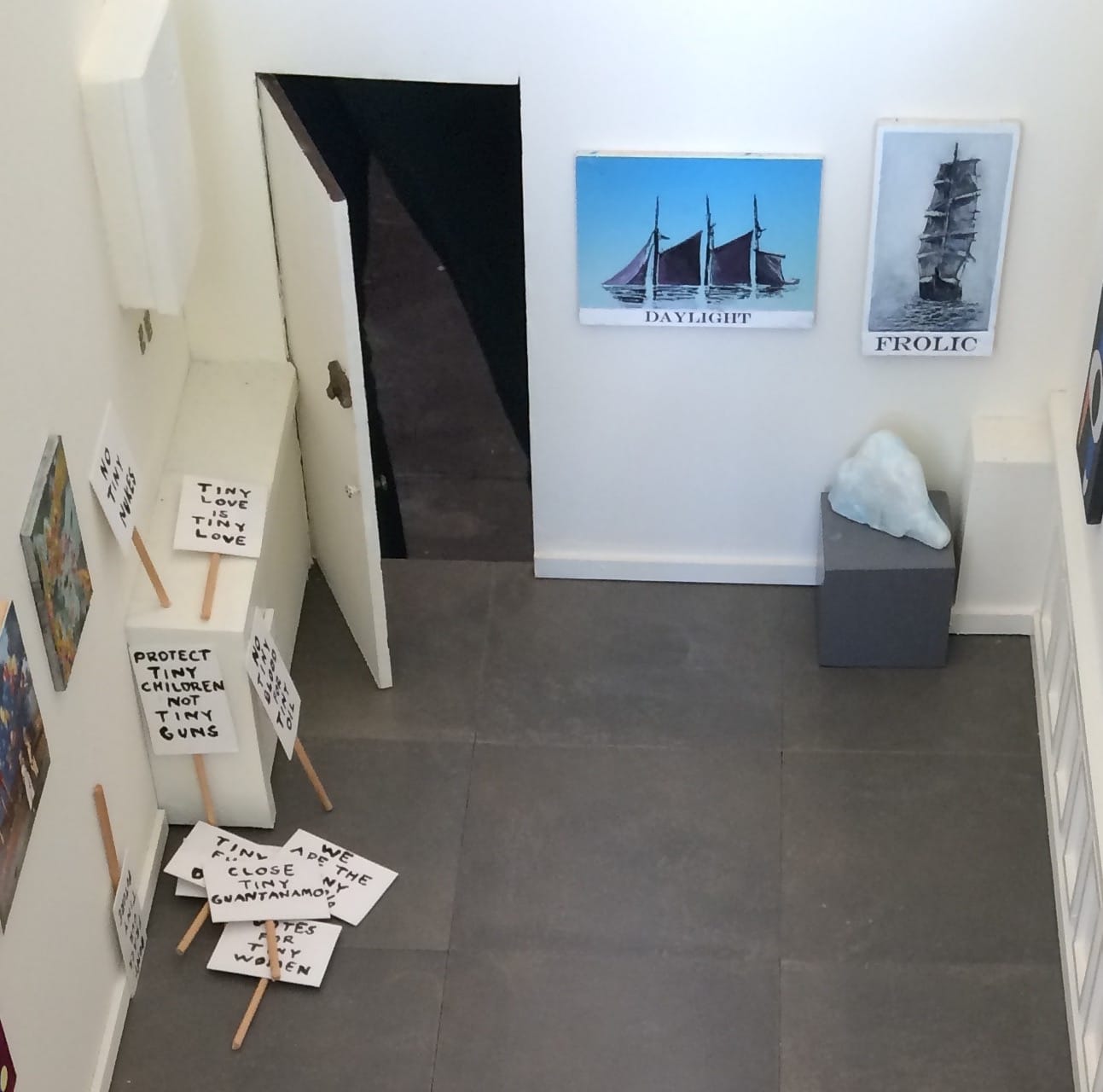 Installation view of rear wall, 'The Mini Show' at The LODGE