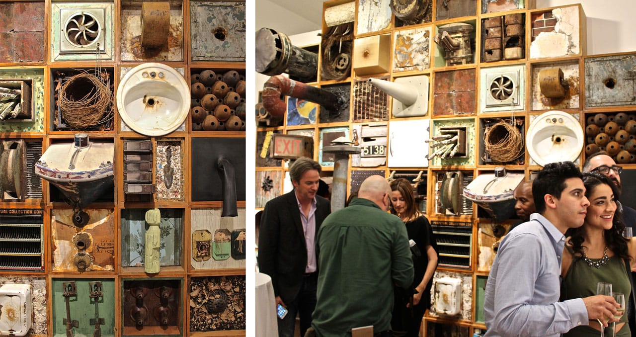 Left: detail of Scott Hocking and Clinton Snider's 'Relics' at David Klein Gallery Detroit; right: installation view 