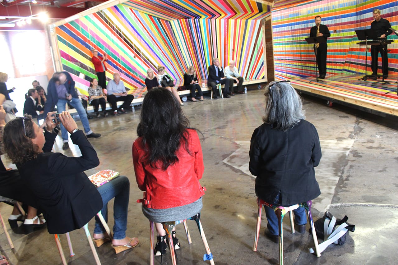The preview night crowd gathers for the New Music Detroit performance at Wasserman Projects.