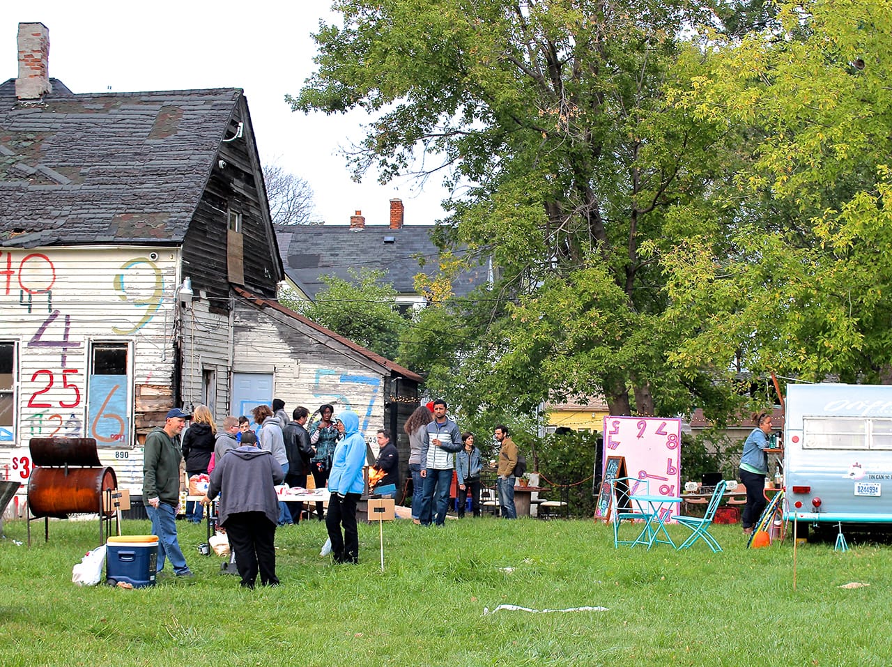 From the First Friday opening night gathering at the Heidelberg Project's Number House (all photos by the author for Hyperallergic)