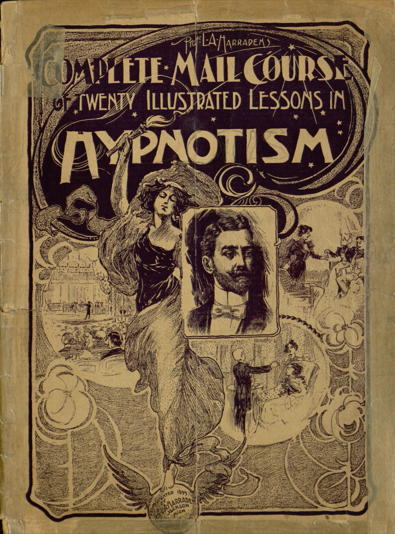 'Complete Mail Course of Twenty Illustrated Lessons in Hypnotism' (c. 1900) by Prof. L. A. Harraden (Image via , licensed under the Attribution-ShareAlike 3.0 Unported, CC BY-SA 3.0)