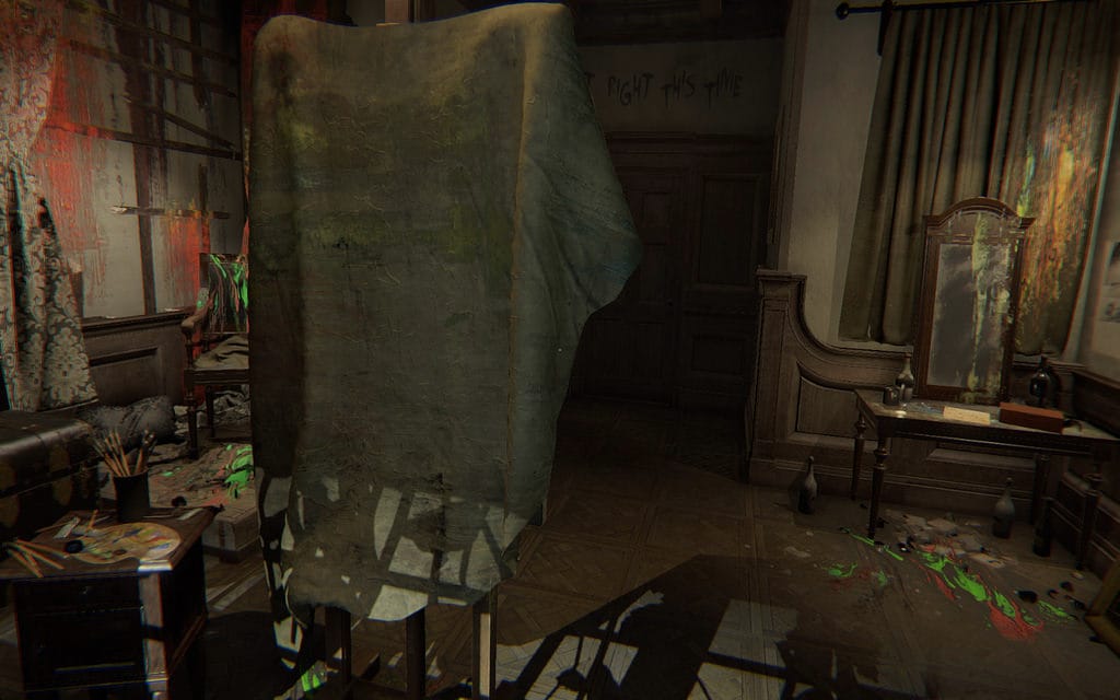 Scene from the game 'Layers of Fear' (screenshot by the author for Hyperallergic)