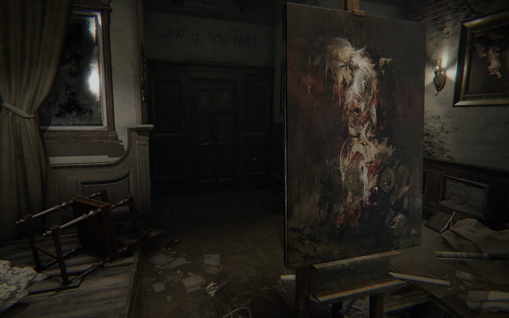 Scene from the game 'Layers of Fear' (screenshot by the author for Hyperallergic)