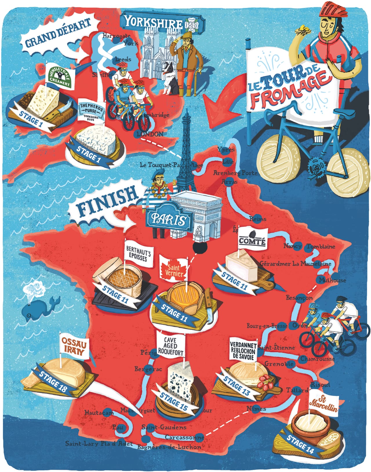 Elly Walton, "Tour de Fromage Map" (2014) (By Elly Walton from 'Mind the Map,' © Gestalten 2015)