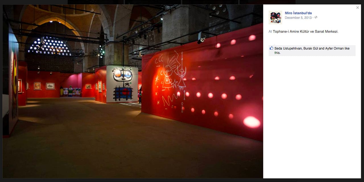 Installation view of 'Miró in Istanbul' at Tophane-i Amire Culture and Arts Center (screenshot via Facebook)