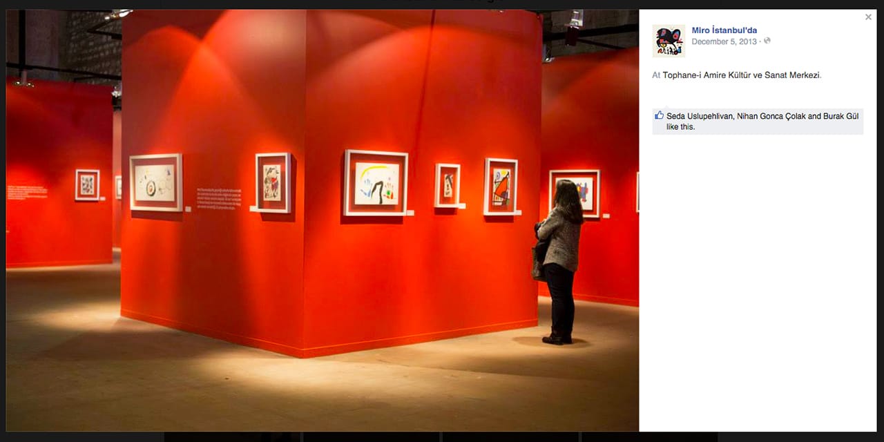 Installation view of 'Miró in Istanbul' at Tophane-i Amire Culture and Arts Center (screenshot via Facebook)