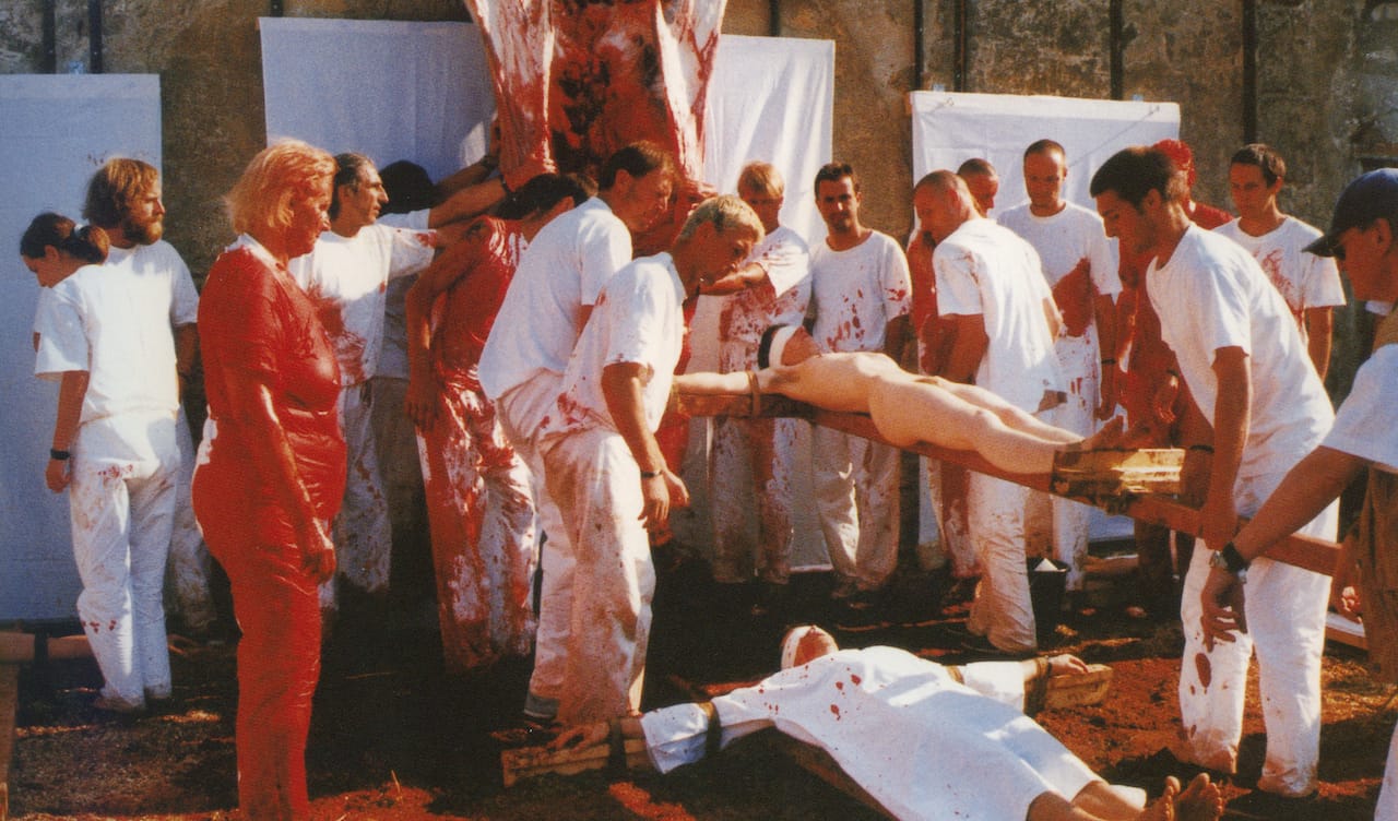 Nitsch, scenes from Orgien Mysterien Theater, Prinzendorf, ongoing (image courtesy of the artist)