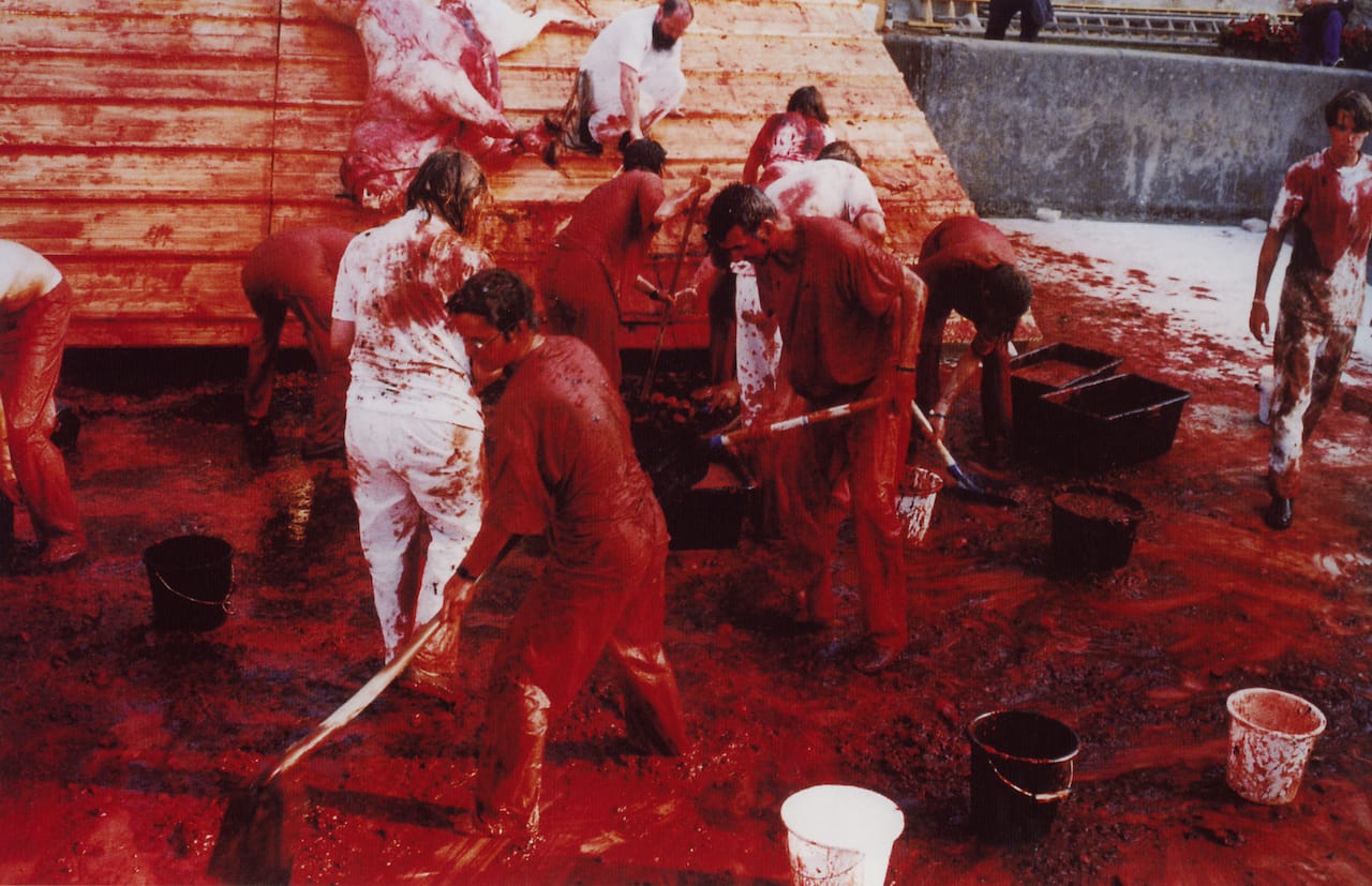 Nitsch, scenes from Orgien Mysterien Theater, Prinzendorf, ongoing (image courtesy of the artist)